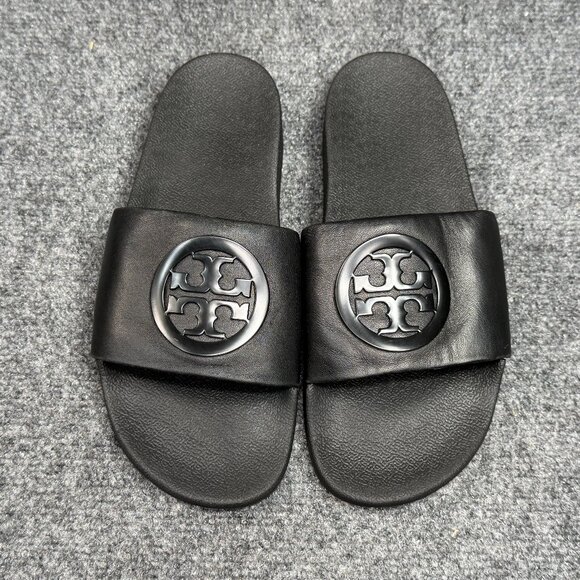 Tory Burch Lina Slide Sandals Women's Size 9 Black Summer Beach Pool Casual Flip - Picture 3 of 12